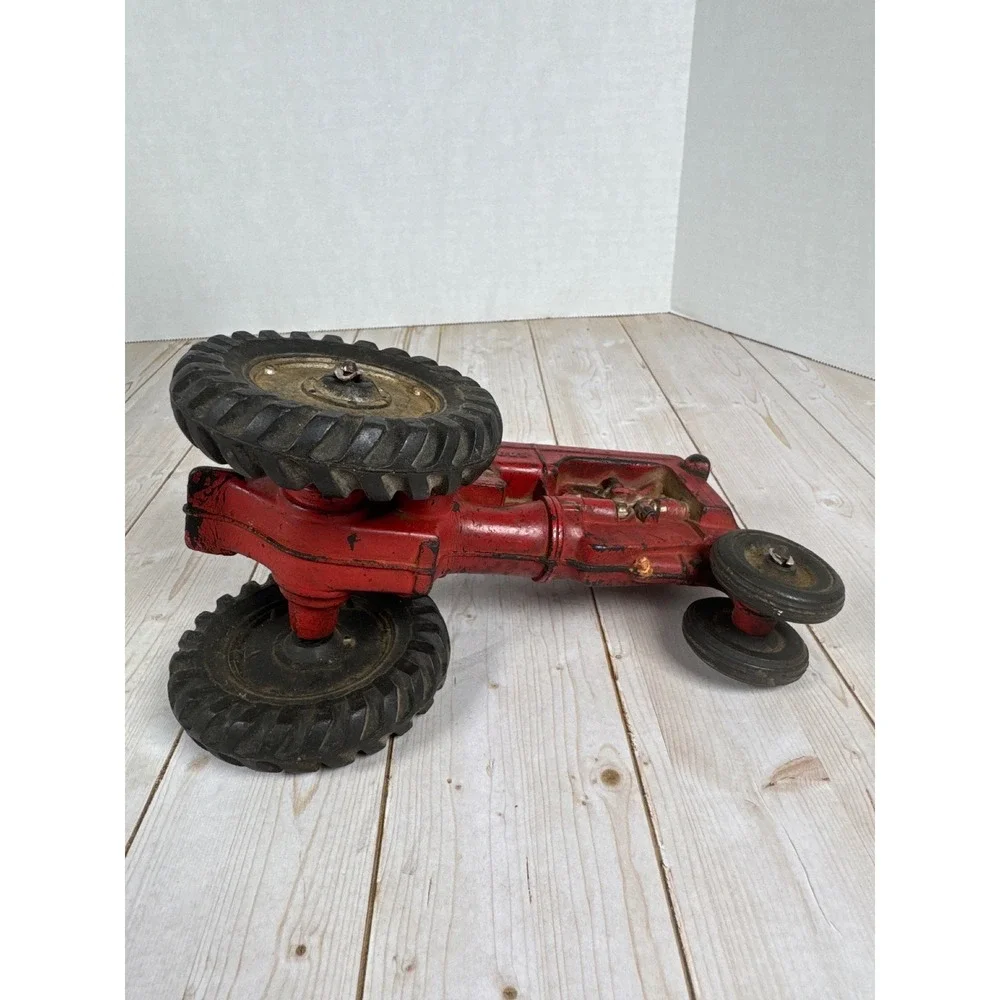 Vintage Auburn Rubber Co Red Tractor Toy w Driver‎ Figure USA 8 Inch